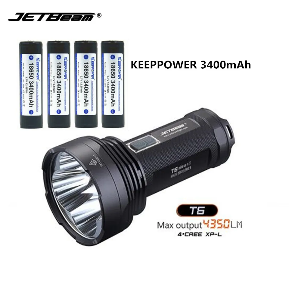 Berkemah Lampu LED Senter JETbeam T6 4 * CREE XP L LED Max.4350 LM Beam